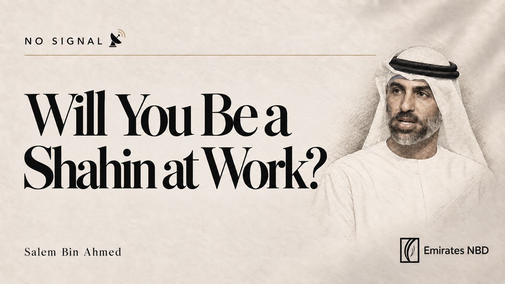 Will You Be a Shahin at Work? Cover featuring an engraved portrait of Shahin Mozaffar and the Emirates NBD name.